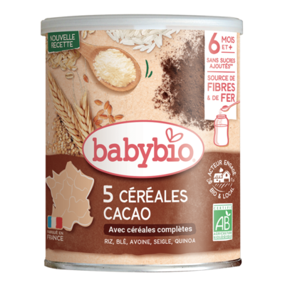 Babybio 5 Céréales Cacao Riz Blé Avoine Seigle Quinoa 220g