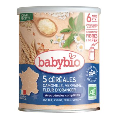 Babybio 5 Céréales Camomille Verveine Fleur d'Oranger 220g