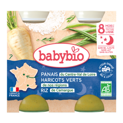 Babybio Panais du Centre-Val de Loire Haricots verts Riz de Camargue 2x200g dès 8 mois