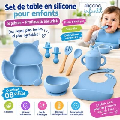 Coffret repas bébé 8 pièces en silicone