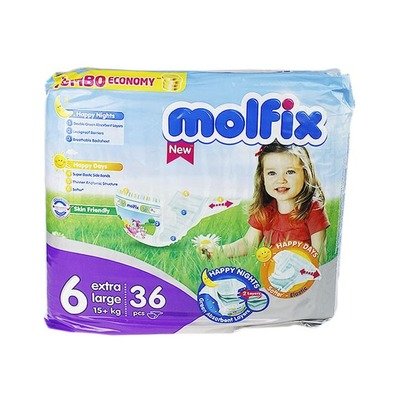 Couches Molfix taille 6 Extra Large, 15+ kg, 36 unités