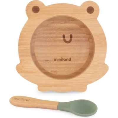 Miniland Wooden Bowl Frog 89470 bol et cuillère en bambou