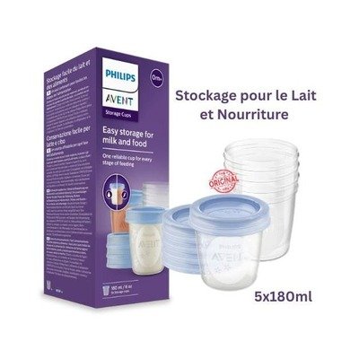 Pots de conservation du lait maternel Philips Avent, 5x180 ml