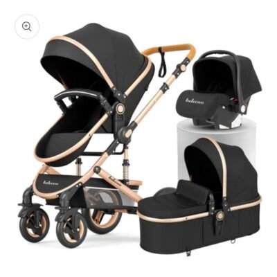 Poussette 3 en 1 Belecoo noire avec nacelle et siège auto